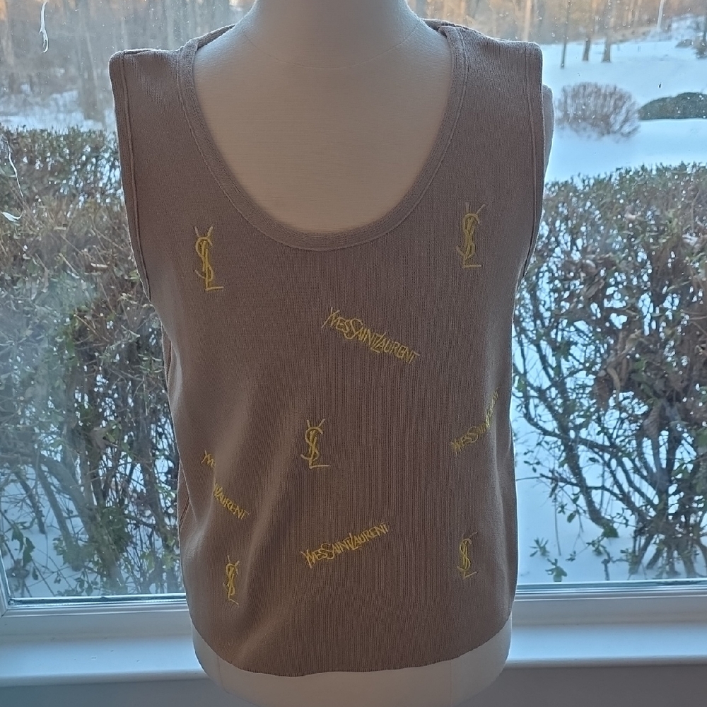 Yves Saint Laurent Vintage Beige Tank with Yellow Logos